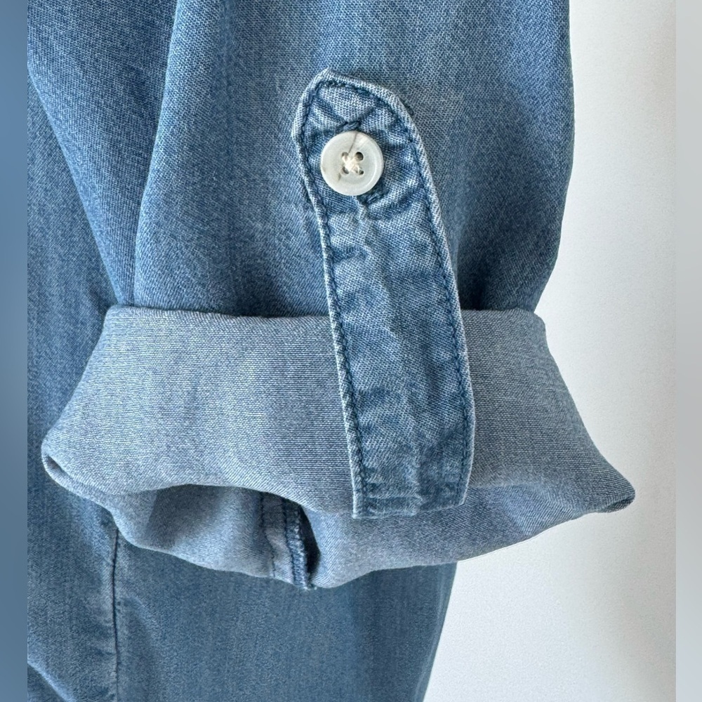 Thread & Supply Chambray Shirt Dress XS Blue Tab Sleeve Pocket Casual - Picture 3 of 6